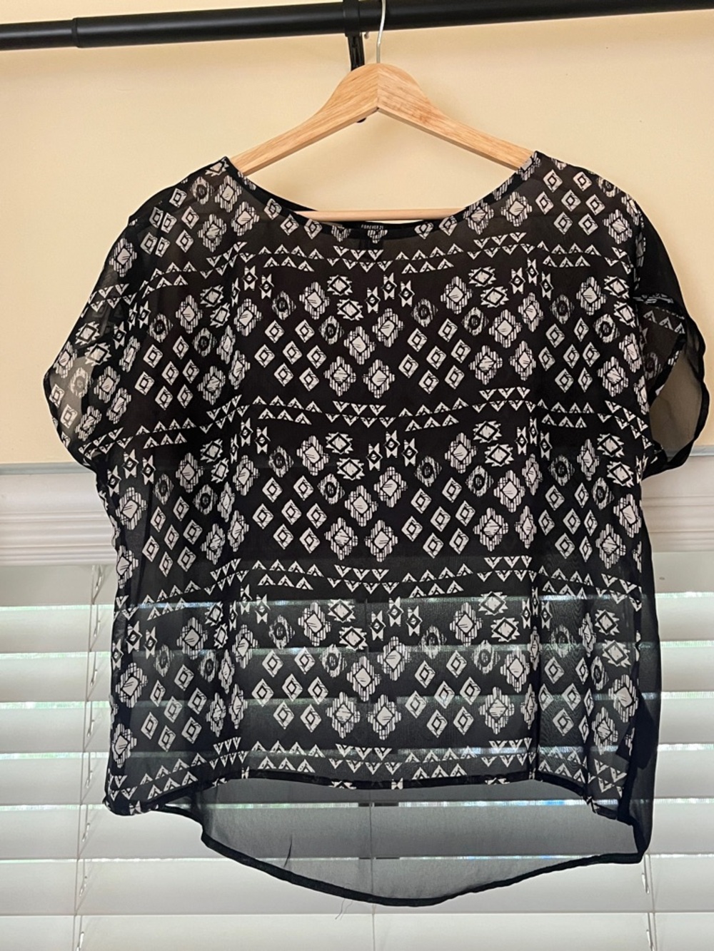 Forever 21 Black and White Geometric Sheer Blouse